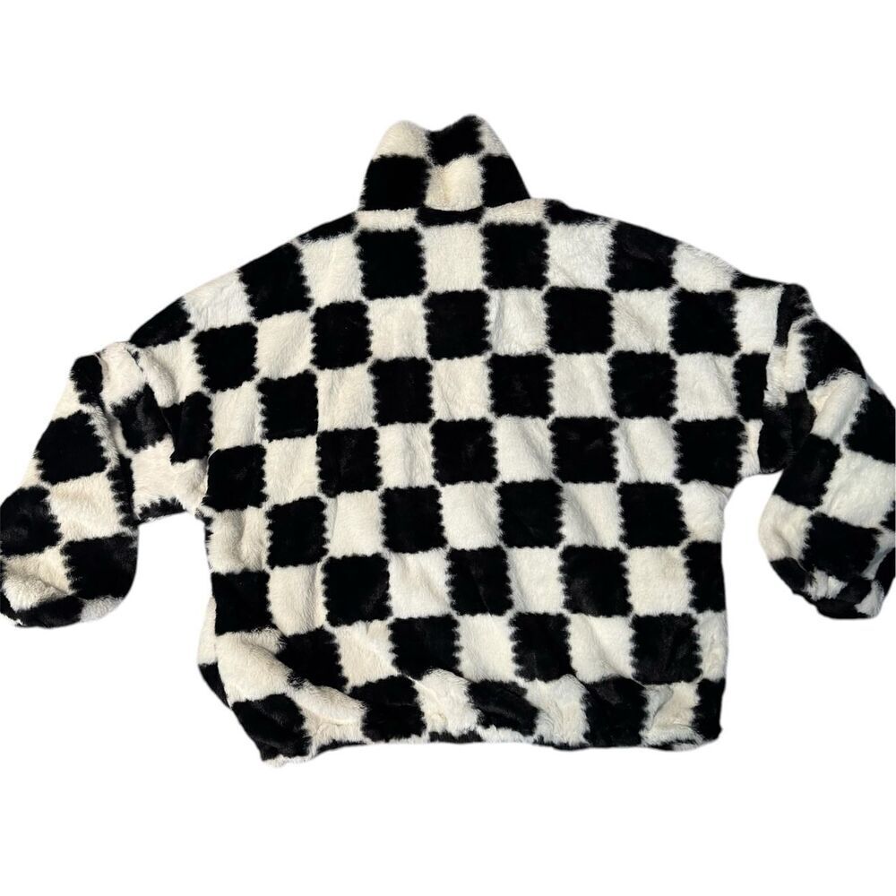 Salty Savage checkered fluffy faux fur quarter zip pullover size small oversized - Picture 4 of 8